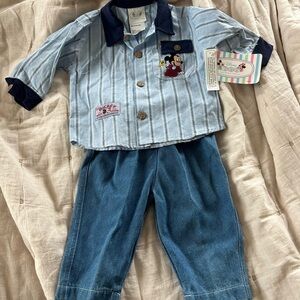 NWT Vintage Disney Blue and White Striped Baby set